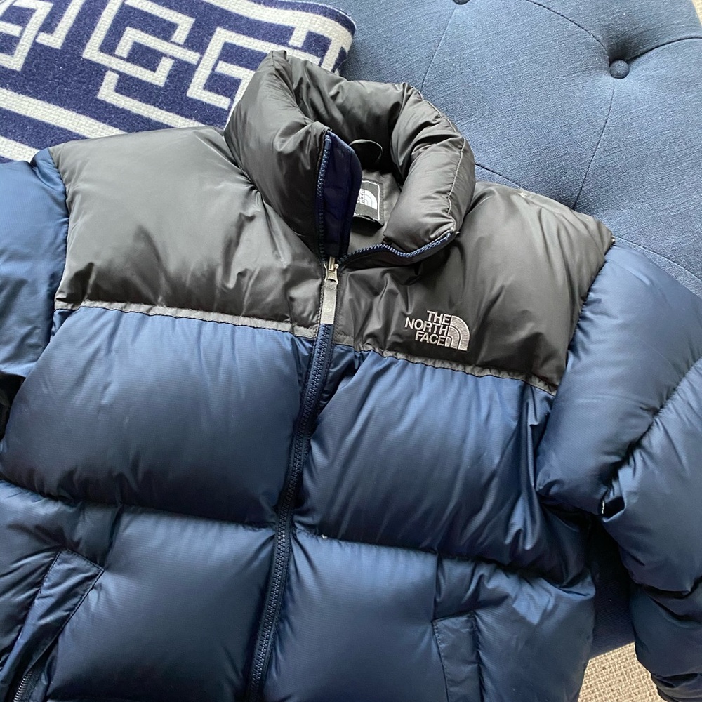 Navy and graphite grey North Face Retro coat